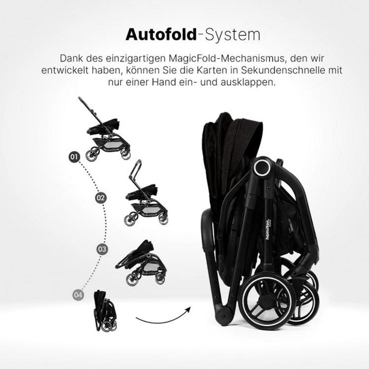Produktbild Hamilton by yoop Kinderwagen T1 Schwarz – Premium Buggy mit MagicFold™ 360Grad drehbar