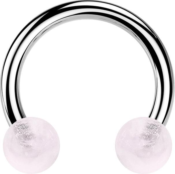 Star Piercing Micro Circular Barbell Innengewinde silber mit zwei Kugeln Rosenquarz Stein (ohne Messing, Chirurgenstahl 316L, Mineralisch)