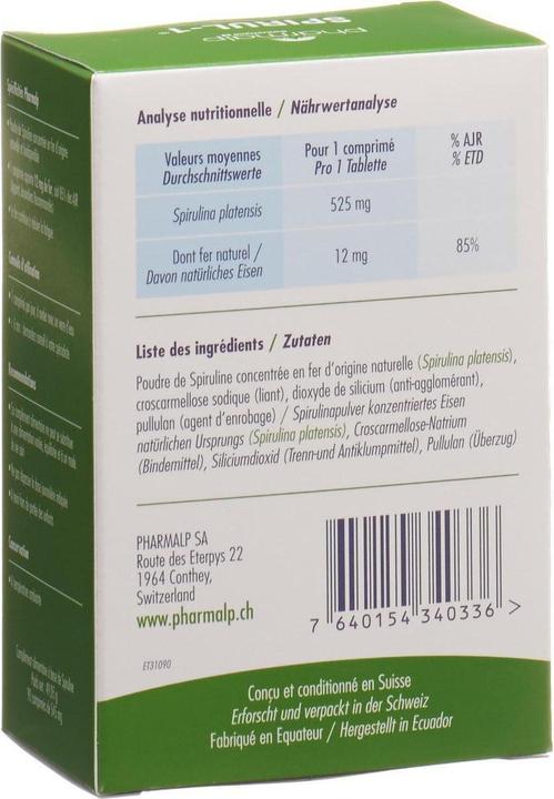 Nutritional values and ingredients Pharmalp Spirul 1 (1 Piece, Pills, 84 g)