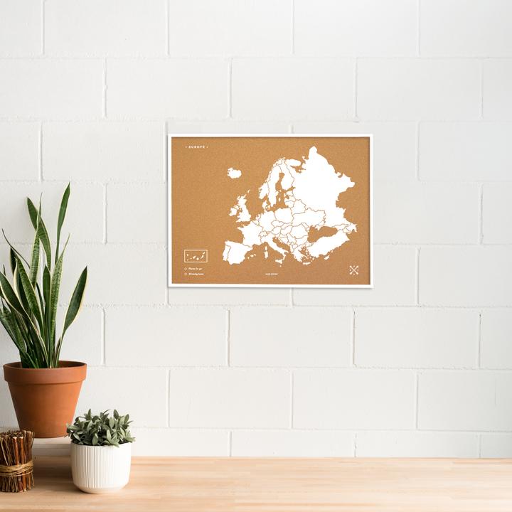 Immagine prodotto Miss wood Mappa di Woody - Europa - L - Bianco - Cornice Bianca (Bacheca, 60 x 45 cm)