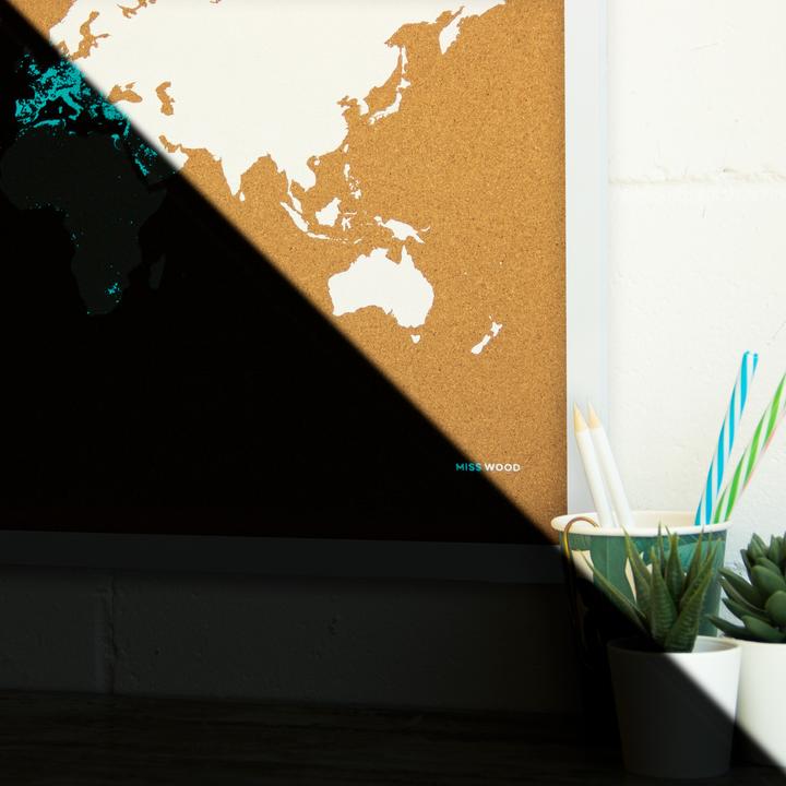 Actual product image Miss wood Woody Map Fluor Edition - L - White Frame (Bulletin board, World map, 60 x 45 cm)