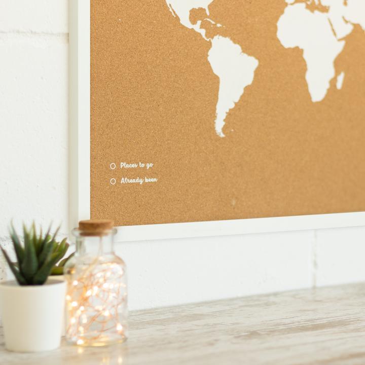 Actual product image Miss wood Woody Map Fluor Edition - L - White Frame (Bulletin board, World map, 60 x 45 cm)