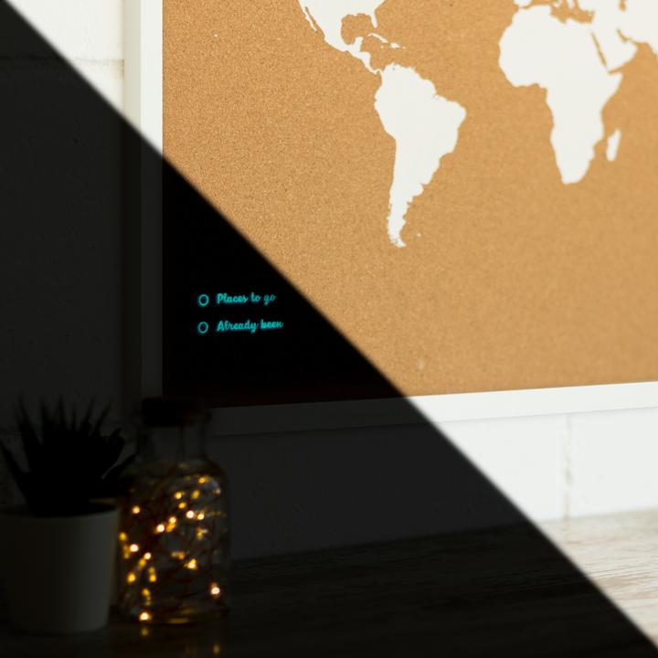 Actual product image Miss wood Woody Map Fluor Edition - L - White Frame (Bulletin board, World map, 60 x 45 cm)