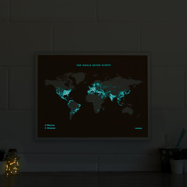 Actual product image Miss wood Woody Map Fluor Edition - L - White Frame (Bulletin board, World map, 60 x 45 cm)