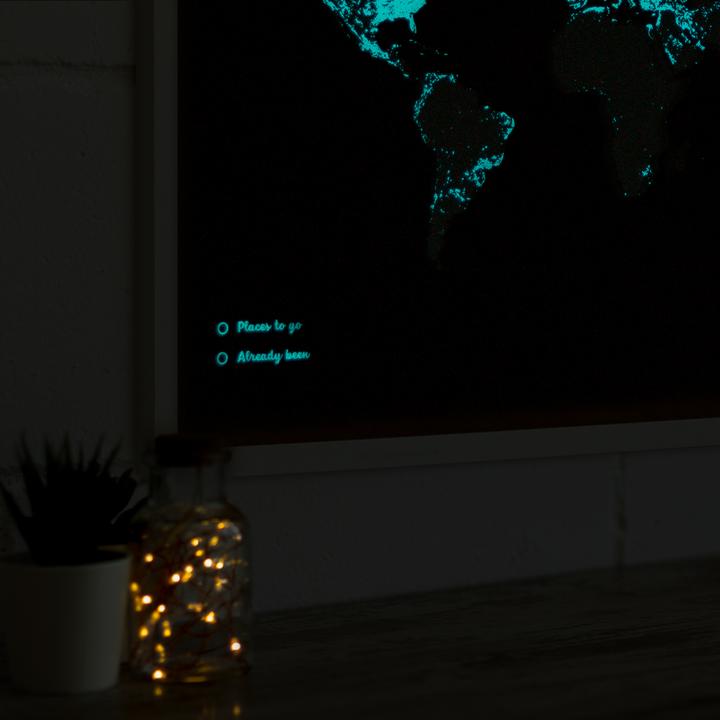 Actual product image Miss wood Woody Map Fluor Edition - L - White Frame (Bulletin board, World map, 60 x 45 cm)