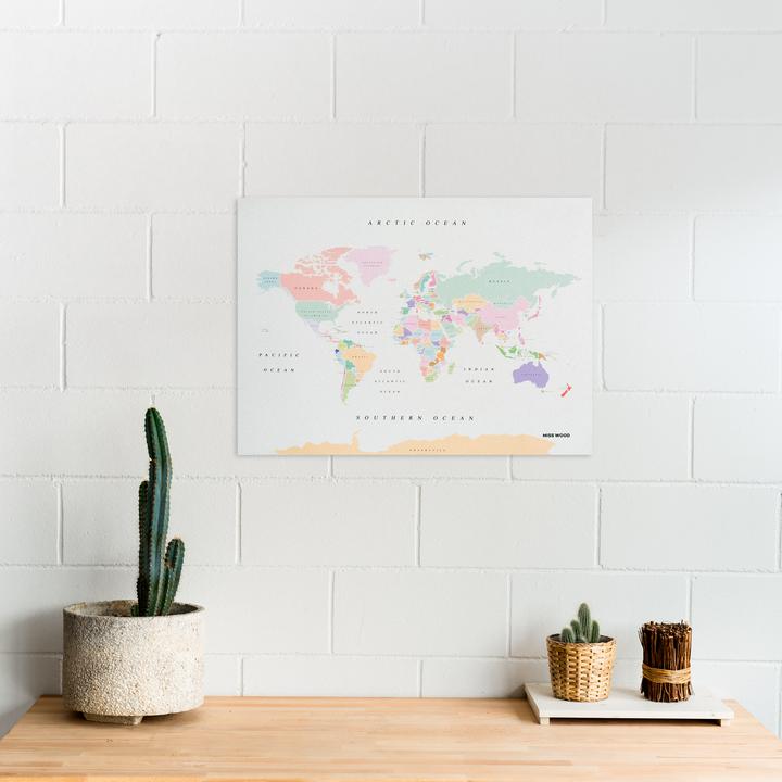 Produktbild Miss wood Woody Map Weltkarte - Watercolor - L - Retro (Pinnwand, Weltkarte, 60 x 45 cm)