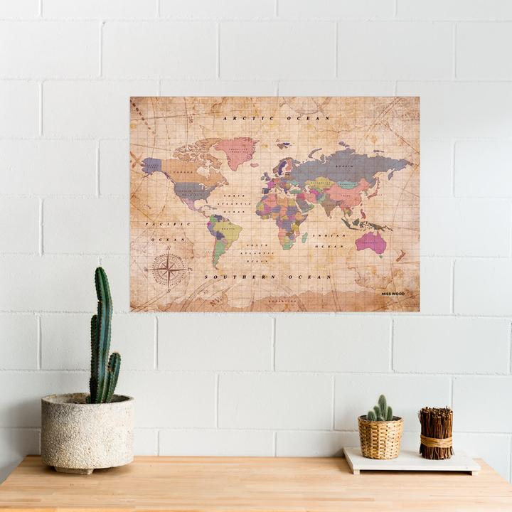 Image du produit Miss wood Carte du monde Woody Map - Aquarelle - XL - Old School (Tableau d'affichage, Planisphère, 90 x 60 cm)