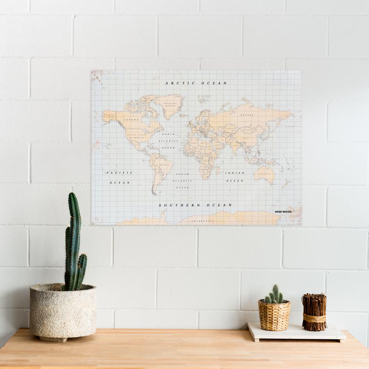Actual product image Miss wood Woody Map - Watercolor - XL - Vintage (Bulletin board, World map, 90 x 60 cm)
