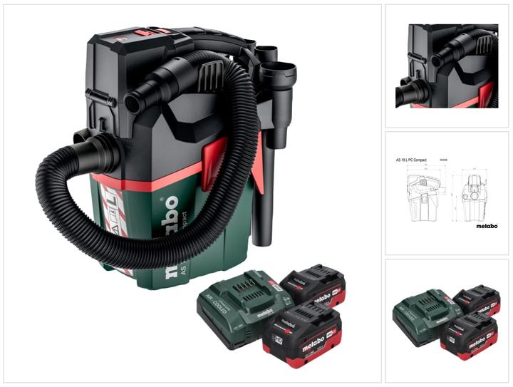 Produktbild Metabo AS 18 L PC Compact Akku Sauger 18 V 6 l IPX4 Staubklasse L Nass und Trocken + 2x Akku 5,5 Ah (Nass-Trockensauger)