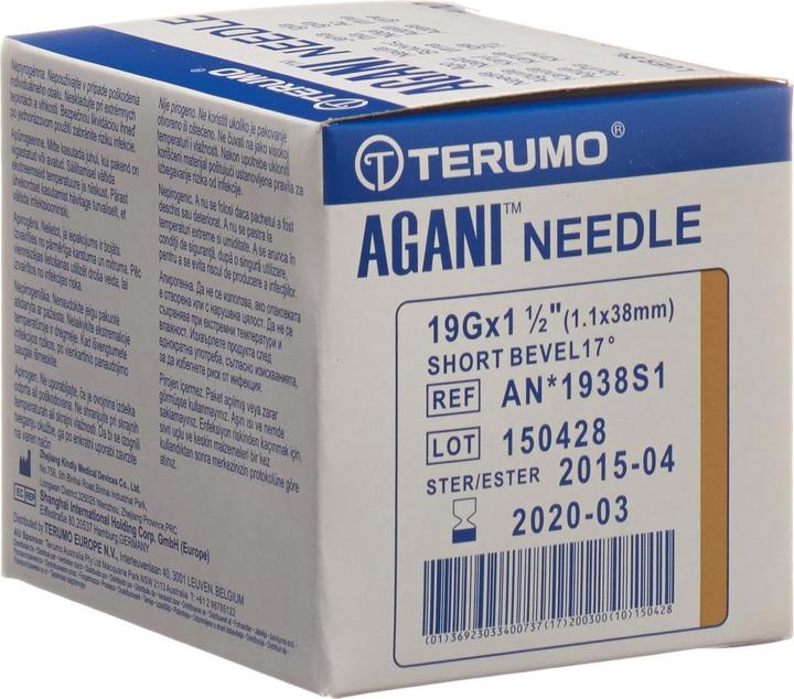 Actual product image Terumo Aga single-ply 19G 1.1x38mm elfe 100