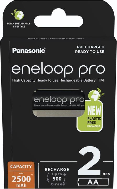 Actual product image Panasonic Wiederaufladbare Batterien ENELOOP Pro BK-3HCDE (2 pcs., AA, 2500 mAh)