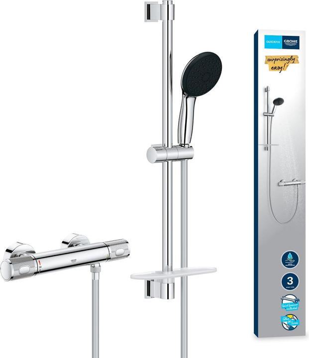 Grohe Precision Feel QuickFix Thermostat-Duscharmatur und Vitalio Start 110 Brausestangenset, Länge 600mm