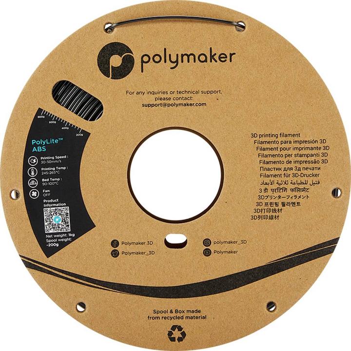 Actual product image Polymaker PolyLite ABS V2 - Black - 1.75mm (ABS, 1.75 mm, 1000 g, Black)