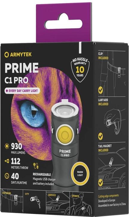 Produktbild ArmyTek Prime C1 Pro Warm Mini-Taschenlampe mit Schlüsselanhänger, mit Gürtelclip akkubetrieben 1 (6.70 cm, 1000 lm)