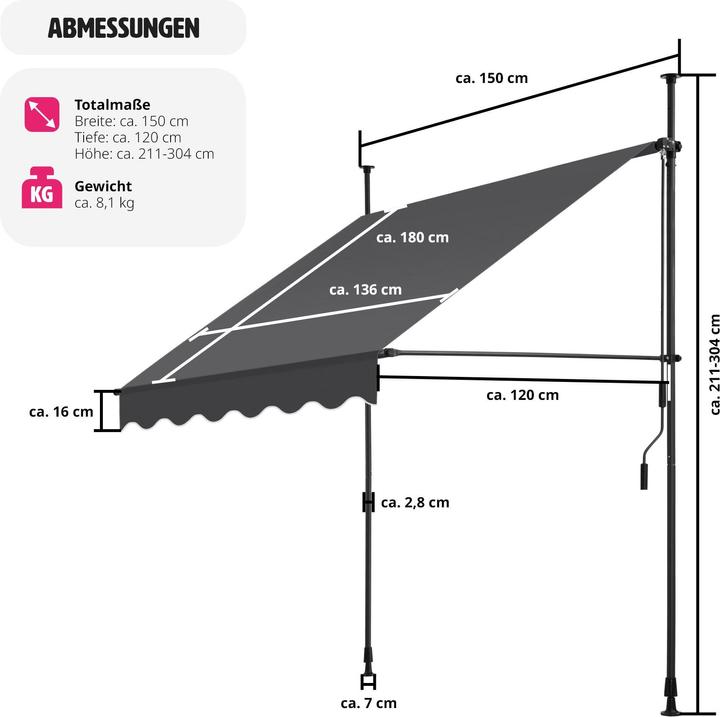 Produktbild tectake Klemmmarkise (1.50 m)