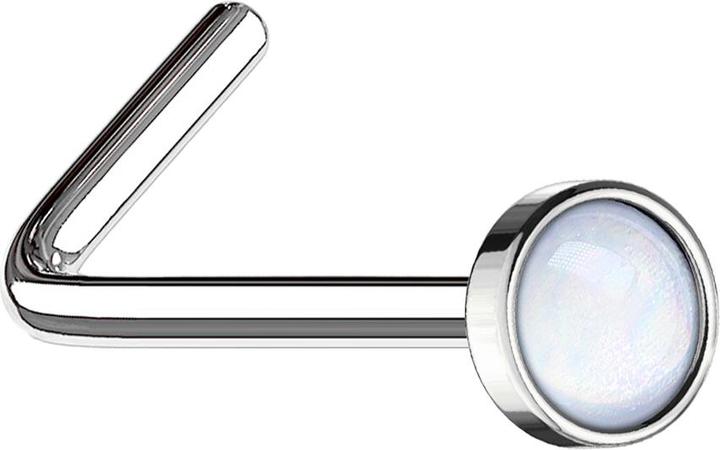 Produktbild Star Piercing Nasenstecker gewinkelt silber mit Epoxidstein weiss (Chirurgenstahl 316L, ohne Messing)