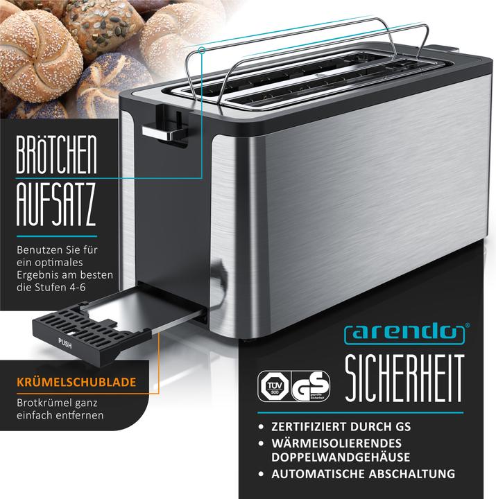 Actual product image Arendo Toaster long slot, stainless steel, display with remaining time indicator