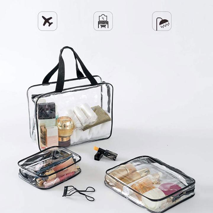 Produktbild Noya Kosmetik Make-Up Tasche (3er Set) – Transparenter Reise-Organizer mit Reissverschluss (1 l)
