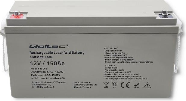 Actual product image Qoltec AGM battery | 12V | 150Ah | max. 2250A (12 V, 150 Ah)