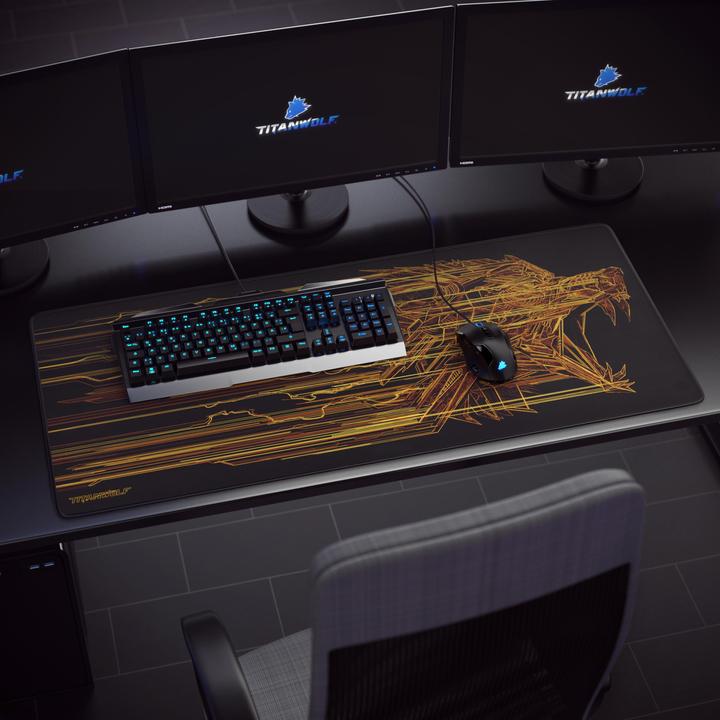 Produktbild Titanwolf Gaming Mauspad XXL, glatter Stoff, Speed Mauspad 900 x 400mm große Oberfläche, Wolfsmotiv orange (Wide)