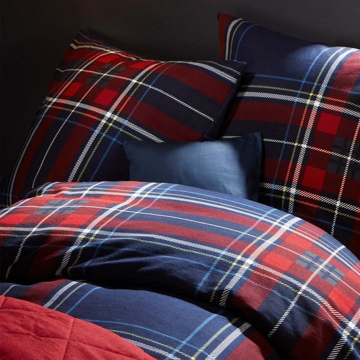 Produktbild Traumschlaf Feinbiber Bettwäsche Aspen Karo navy rot (Bettwäsche Set, 155x220 cm + 80x80 cm)
