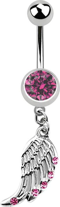 Star Piercing Banane silber mit Anhänger Flügel und Kristall pink (Chirurgenstahl 316L)