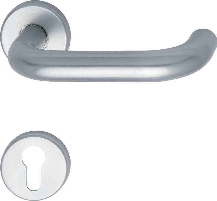 Grundmann FH lever handle hinge GEOS 1754/D6K on rose PZ,TS optional,VK 9, silver anodised. (Door set)