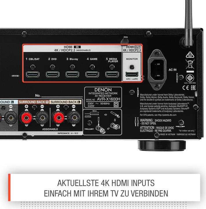 Immagine prodotto Denon AVR-X1600H (7.2 canali, FM, DAB+)