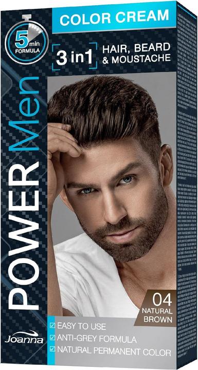 Actual product image Joanna Power Men Colour Cream 3In1 Hair Beard Moustache Men'S Paint 04 Natural Brown 30G (04 Natural Brown)