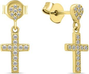 Brilio Silver - Modern gold-plated earrings with zircons Crosses EA572Y