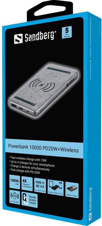 Actual product image Sandberg 10000 PD20W+Wireless (10000 mAh, 20 W, 37 Wh)