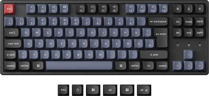 Actual product image Keychron K8 Pro (black/blue, DE layout, Gateron G Pro Red, hot-swap, aluminium frame, RGB, PBT) (DE, Wireless)
