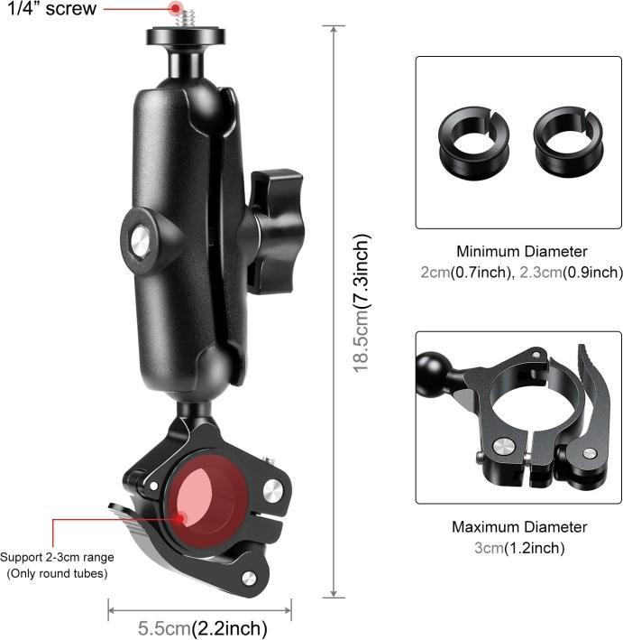 Actual product image Puluz Motorcycle O-Clip Quick Release Clamp Handlebar Mount Holder for GoPro and Other Cameras (Black)