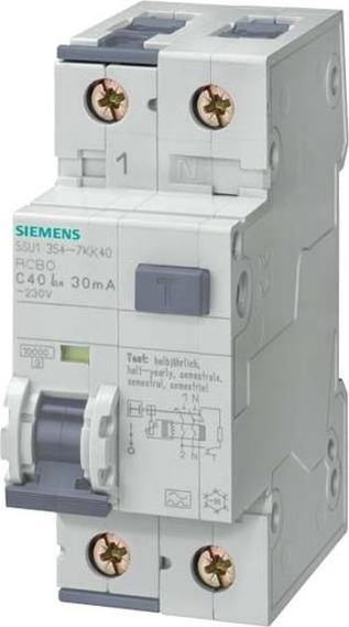 Image du produit Siemens SIEM 5SU1354-6LB20 Interrupteur FI/LS, 10 kA, 1P+N, type A, retardé G, 30 m