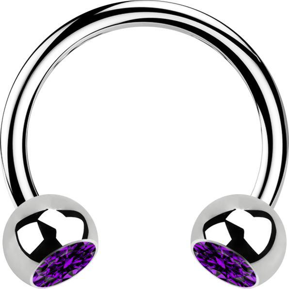 Star Piercing Micro Circular Barbell silber mit zwei Kugeln Kristall violett (Chirurgenstahl 316L, ohne Messing)