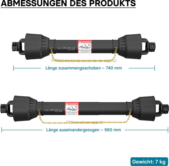 Produktbild Wiltec Zapfwelle T2 Gelenkwelle 740-960mm 270Nm 540U/min PTO-Shaft 23kW 2x 1 3/8" Z6 (Traktorzubehör)