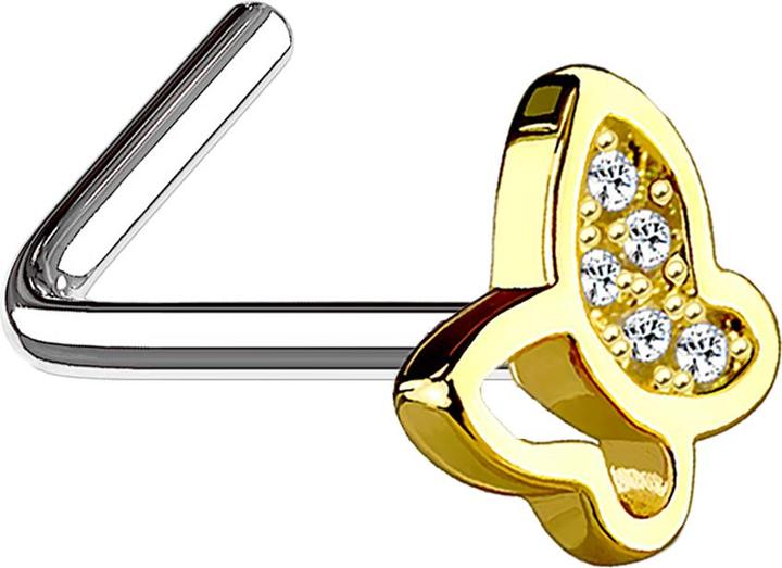 Immagine prodotto Star Piercing Nasenstecker gewinkelt vergoldet mit Schmetterling und Kristall (Ottone, Acciaio chirurgico 316L)