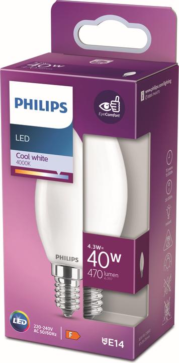 Image du produit Philips Lampe 4,3 W (40 W) E14 Blanc neutre (E14, 4.30 W, 470 lm, 1 x, F)