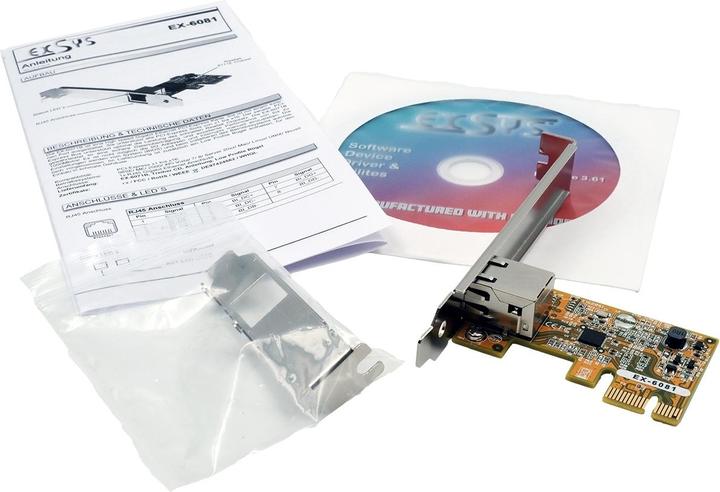 Produktbild Exsys PCI-EXPRESS Ehternet Karte 1 Port inkl.LowProfileBügel,RealtekChipsatz (PCI-E x1)