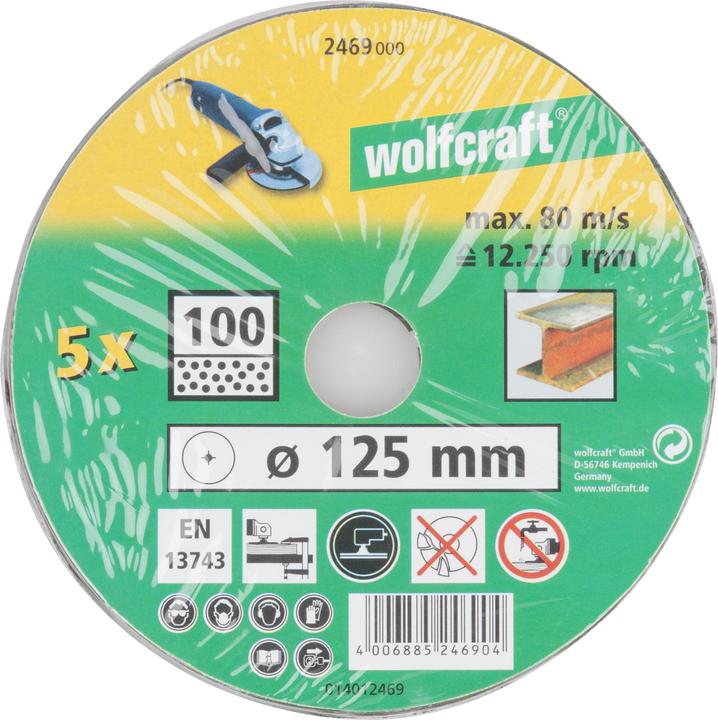 Produktbild wolfcraft 5 Fiberschleifscheiben für Metall, Ø 125 mm, Körnung 24 (24)