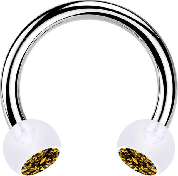 Immagine prodotto Star Piercing Micro Circular Barbell in argento con due sfere di cristallo topazio trasparente (senza ottone, Bioflex, Acciaio chirurgico 316L)
