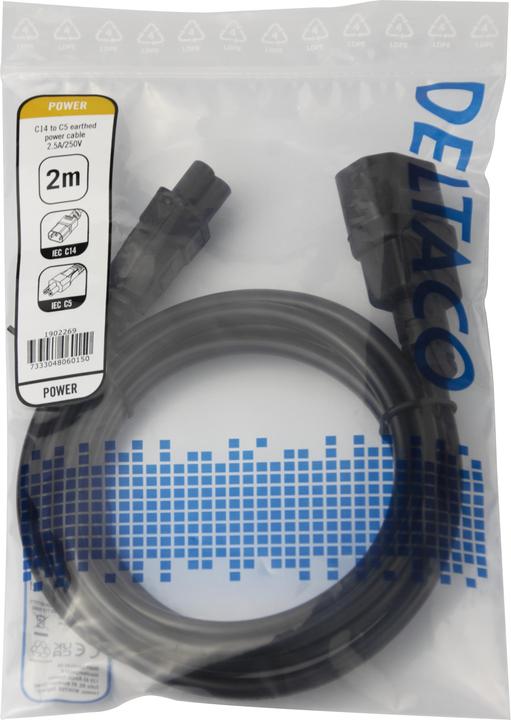 Produktbild Deltaco Power cable IEC C14 to IEC C5, 2m - Black (2 m)