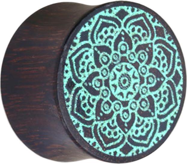 Produktbild Star Piercing Flared Plug Mandala türkis aus Tamarind Holz (ohne Messing, Organisch)