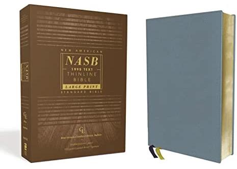 Immagine prodotto NASB, Bibbia Thinline, stampa grande, vera pelle, bufalo, blu, lettere rosse, testo del 1995, comfo (Quadretti, Copertina rigida)