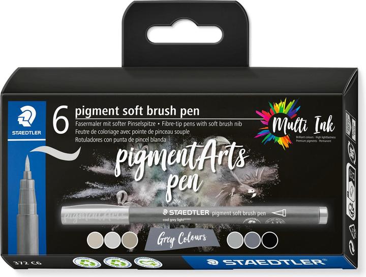 Actual product image Staedtler MultiInk Pigment Arts soft brush pen Set of 6 grey retail (Grey, 6 x)