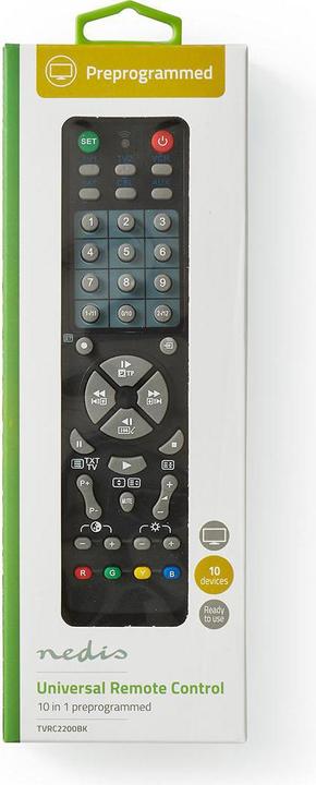 Actual product image Nedis Universal remote control Pre-programmed 10 devices Memory buttons/TV Guide button Infrared Weakness (Universal remote control, Infrared)