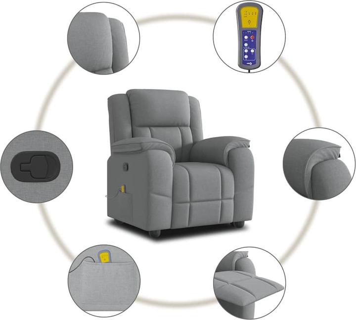 Actual product image VidaXL Massage armchair light grey fabric massage TV armchair