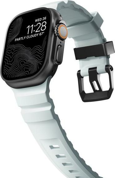 Actual product image Nomad Rocky Point Band 46/49mm Icy Blue Glow Connector Black (Fluororubber)