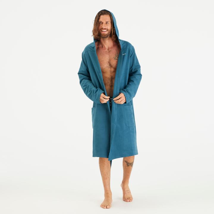 Actual product image Nabaiji Men's microfibre compact hooded bathrobe in duck blue (S)