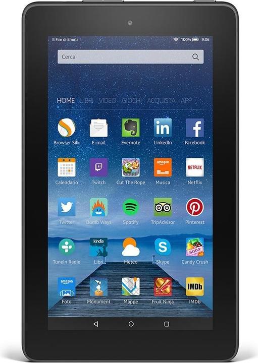 Amazon Tablette Fire 17,7 cm (7 pouces), WLAN, 8 Go, avec offres spéciales (7", 8 Go, Noir)